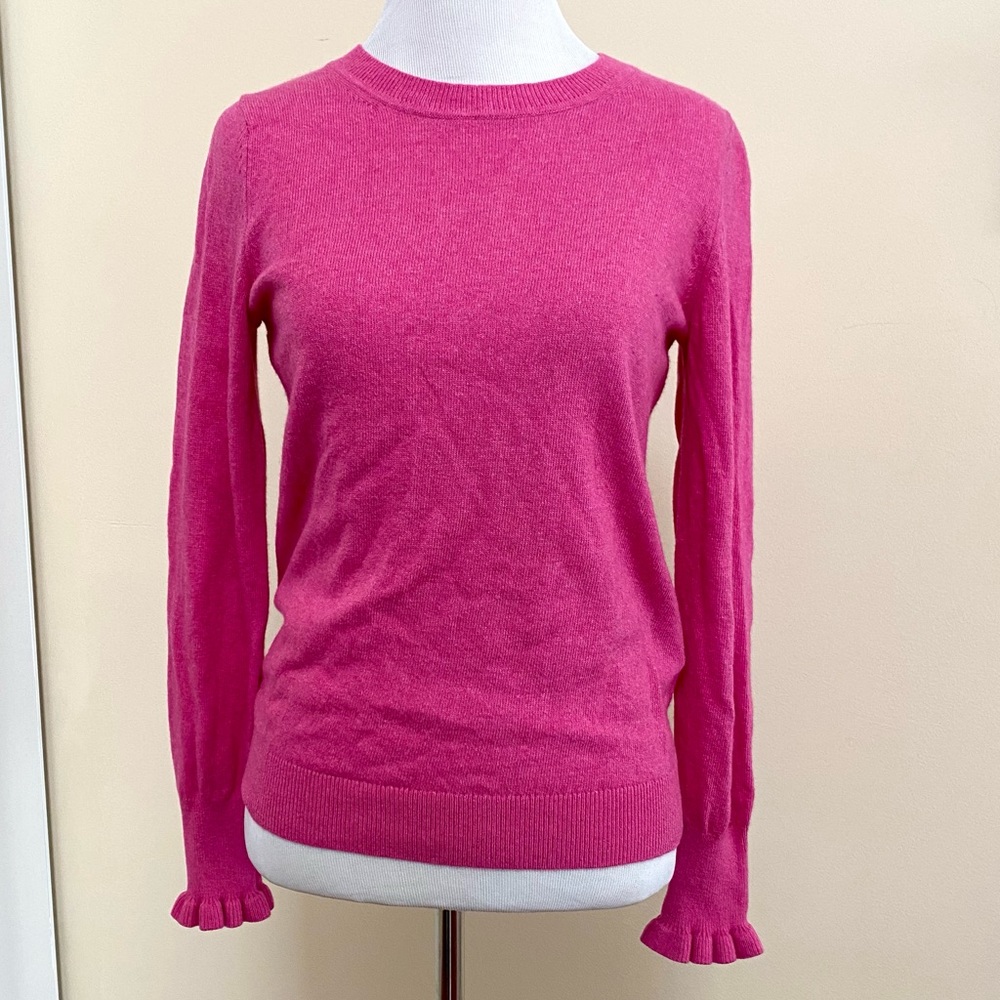 BANANA REPUBLIC MERINO SWEATER XS WOOL CASHMERE BLEND PINK RUFFLE CUFF FILPUCCI - Picture 2 of 14